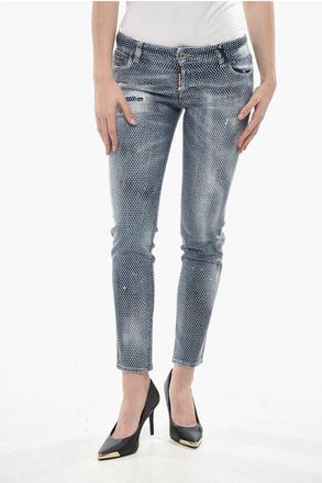 Dsquared2 Jeans JENNIFER Effetto Vintage con Strass All-Over 14cm taglia 40