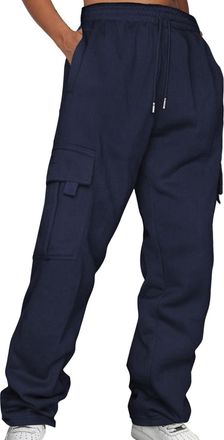 Generic Work Trousers Women Elasticated Waist | Black Cargo Pants Women Baggy Fitness Tactical Trousers Drawstring Combat Trousers Solid Joggers Bottoms Light