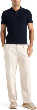 Mani&egrave;re De Voir Rowen Textured Knit Revere Polo Shirt in Navy at Nordstrom, Size Xx-Large