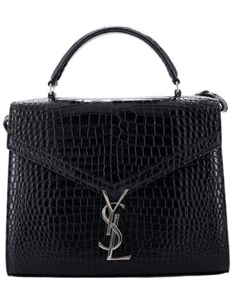 Saint Laurent Black Croc-Embossed Leather Cassandra Top Handle Bag Medium (Authentic Pre-Loved)