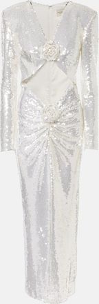 New Arrivals Sequined cutout floral-applique gown