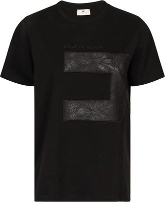 Elisabetta Franchi T-shirt met versierde ronde hals - Dames - T-shirts - Zwart - XS - Katoen - Tops