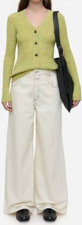 Closed Moulin&eacute; V Neck Henley Knit Top In Yellow