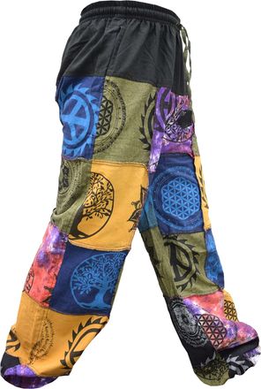 Gheri Mens Patchwork Tie Dye Peace Cotton Genie Parachute Yoga Pants L/XL Multicoloured