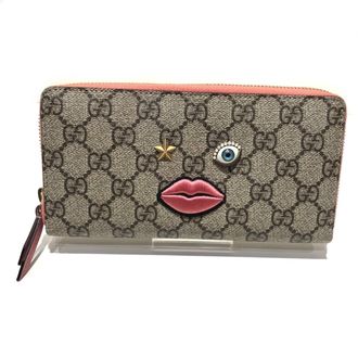Gucci Brown Pink Leather Long Wallet (Bi-Fold) (Pre-Owned)
