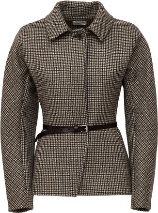 P.A.R.O.S.H. Pied De Poule Tailored Leather Belt Blazer