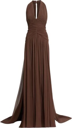 Elie Saab halterneck ruched maxi dress - Brown
