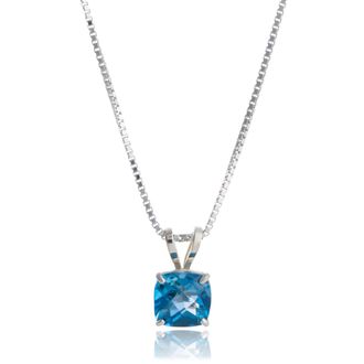 MAX + STONE Sterling Silver Cushion Cut Gemstone Pendant Necklaces with 18 inch Box Chain