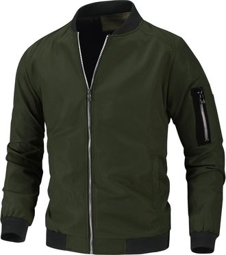 Generic Mens Lightweight Jackets Solid Color Stand Collar Coats Fashion Mens Zip Up Coats Plus Size Outdoor Windbreaker Outerwer Comfortable Work Walking Hiki