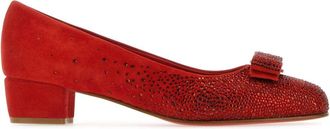 Ferragamo Red Suede Vara Pumps