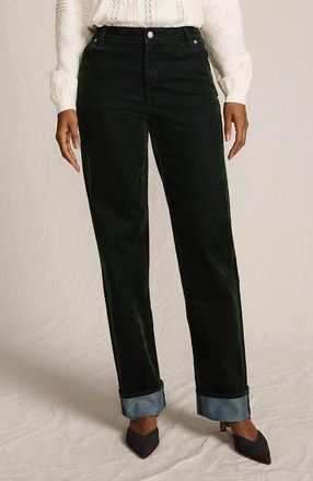 Lands End Flocked Denim Mid Rise Relaxed Straight Leg Cuff Jeans in Balsam Green at Nordstrom, Size 14Short