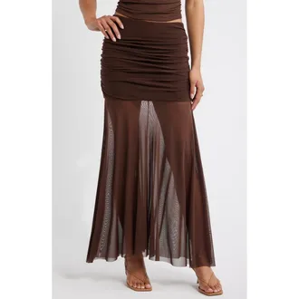 Open Edit Mesh Maxi Skirt in Brown Terra at Nordstrom, Size Xx-Small