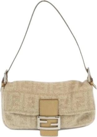 Fendi Pre-owned Shoulder Bags, female, Beige, Size: ONE SIZE Pre-owned Wool Shoulder Bag