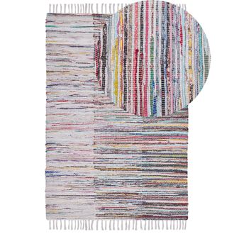 Beliani Beliani - Alfombra A Rayas Multicolores De Algod&oacute;n 160 X 230 Cm Rectangular Tejida A Mano Mersin