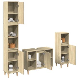 Berkfield Home 3 Piece Bathroom Furniture Set Sonoma Oak Engineered Wood in Brown