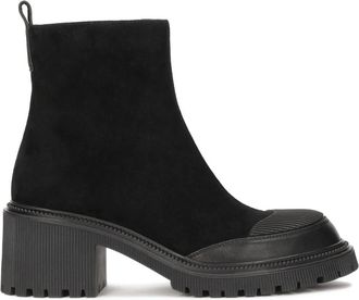 Kazar Zwarte blok enkellaarzen gemaakt van gecombineerde materialen - Dames - Laarzen met Hak - Zwart - 35 EU - Leer - Schoenen