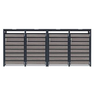 MonsterShop Quadruple Wheelie Bin Metal Storage - Anthracite Grey Wood