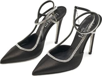 Loriblu 120 mm satijnen pumps met kristallen - Zwart