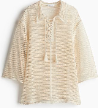 H&M Geschnürtes Shirt in Ajourstrick - Beige