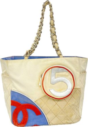 Chanel Blue White Canvas Tote Bag (Pre-Owned)