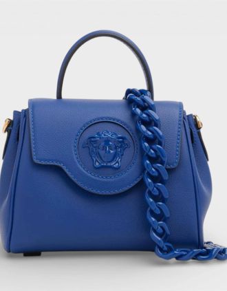 Versace Womens La Medusa Top Handle Handbag Blue