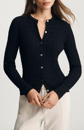 Mavi Cable Stitch Cotton & Cashmere Cardigan in Black at Nordstrom, Size Medium