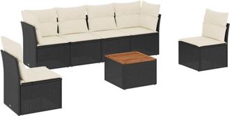 vidaXL Set De Comedor De Jard&iacute;n 7 Pzas Y Cojines Rat&aacute;n Sint&eacute;tico Negro Vidaxl