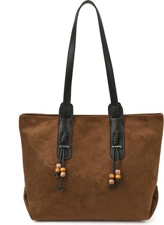 Generic Kexpery Vintage Faux Suede Handbag Large Capacity Retro Style Underarm Bag for Women Travel Work