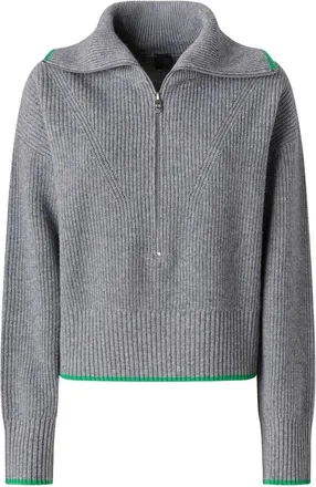 Pinko Ribbed Knit Sweater with Contrast Trim and Half-Zip Collar