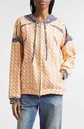 Paolina Russo Mixed Floral Print Full Zip Hoodie in Pink/Cream Flower at Nordstrom, Size X-Large