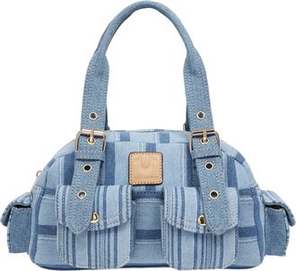 True Religion Multi Stripe Soft Satchel - Denim Mini Handbag with Utility Pockets
