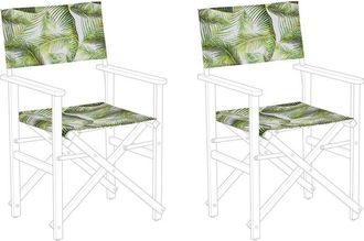 Beliani Conjunto De 2 Telas De Poli&eacute;ster Verde Blanco Para Silla De Jard&iacute;n Patr&oacute;n Tropical Palmera Moderno Exterior Cine