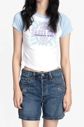 Anna Sui Spring 26 Invitation Baby Tee in Baby Blue at Nordstrom, Size X-Large
