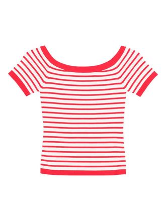Maje striped boat-neck top - women - Organic Cotton/Recycled Polyamide/Recycled Polyester - 3 - Red