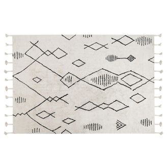 Beliani Alfombra De Algod&oacute;n Blanco Crema Negro 140 X 200 Cm Geom&eacute;trico Oriental Kebir