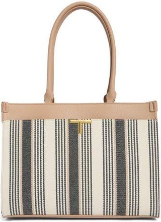 T Tahari Delano Stripe Tote Bag in Wheat at Nordstrom Rack