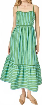 English Factory Stripe Midi Dress In Turquoise Green