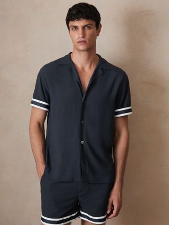 Reiss x Ché Navy | Stripe-cuff Shirt, XL