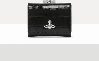 Vivienne Westwood Small Frame Wallet Emboss Croc Leather Black One Size Women