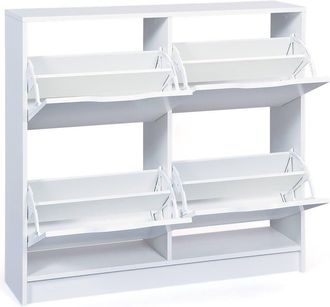 Dmora Zapatero Gagliole, Mueble Para Zapatos 8 Huecos, 2 Puertas, Cierre Abatible, 100x25x90h Cm Blanco