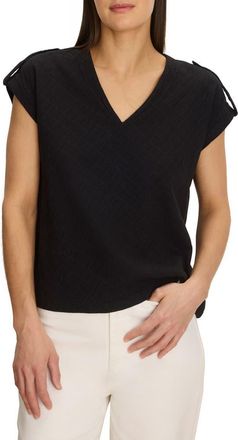 Nic+Zoe Lace Knit Cap Sleeve T-Shirt in Black Onyx at Nordstrom, Size Xx-Large