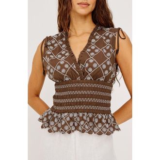Rails Rizzo Embroidered Top in Cocoa Daisy Embroidery at Nordstrom, Size Xx-Small