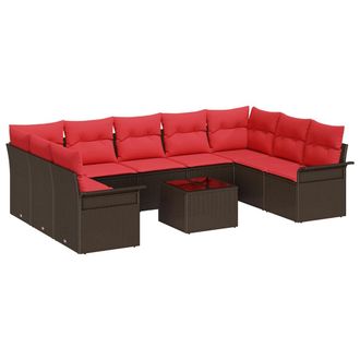 vidaXL Conjunto De Sof&aacute; De Jard&iacute;n Con Coj&iacute;n 10 Pcs Marr&oacute;n Polirat&aacute;n Vidaxl