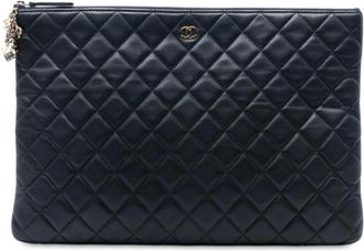 Chanel Pre-owned Clutches, female, Blue, Size: ONE SIZE Pre-owned Quilted Pouch