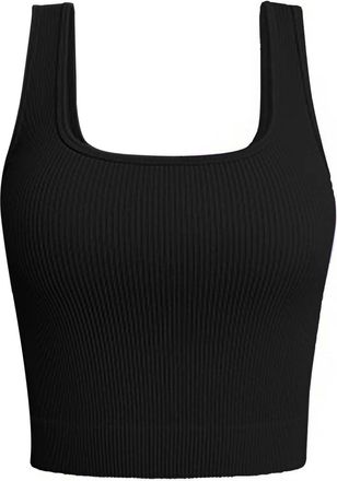 Generic Spaghetti Strap Crop Top Lace Womens Tank Tops Ribbed Seamless Workout Exercise Shirts Yoga Crop Tops plus Size Halter Tops for Women 3x (Black, M)