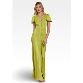 Maids to Measure Chelsea Satin V-Neck Bridesmaid Dress in Lime at Nordstrom, Size 14