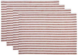 Solino Home Linen Placemats Set of 4, 14 x 19 Inch for Dining Table, Holiday and Everyday Table Decor - Amalfi Stripe in Cinnamon And White at