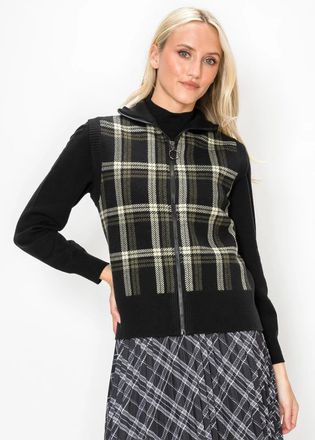 YAL New York Black Plaid Vest with Full Zip
