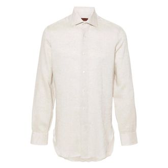 Barba Heren, Overhemden, Beige, Maat: 4XL Linnen