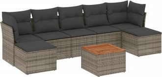 vidaXL Vidaxl - Set De Sof&aacute;s De Jard&iacute;n 8 Pzas Y Cojines Rat&aacute;n Sint&eacute;tico Gris